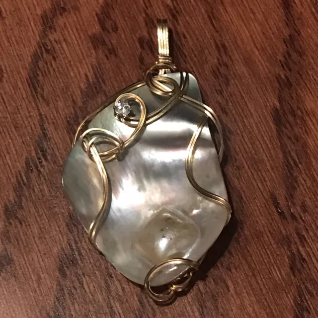 Hand Wired Gold-Tone, Mabe Double Blister Pearl Pendant