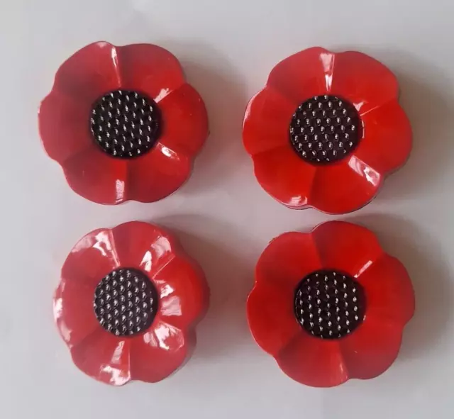 Pack of 4 38mm Large Poppy  Flower Shank Buttons,