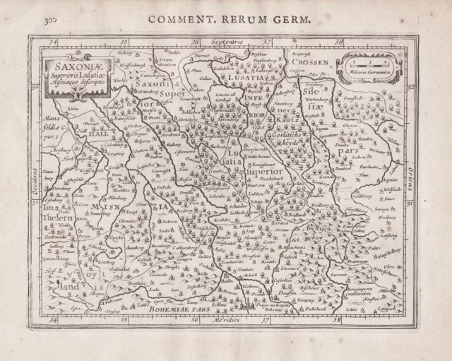 Sachsen Lausitz Oberlausitz Praha Leipzig Halle Dresden Karte map Bertius 1616