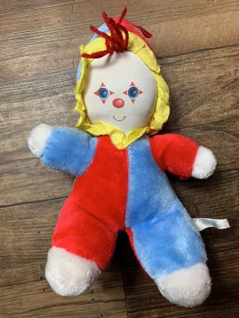 Vintage Baby Softtouch 12" Stuffed Plush Clown w/ Rattle AMTOY 1982