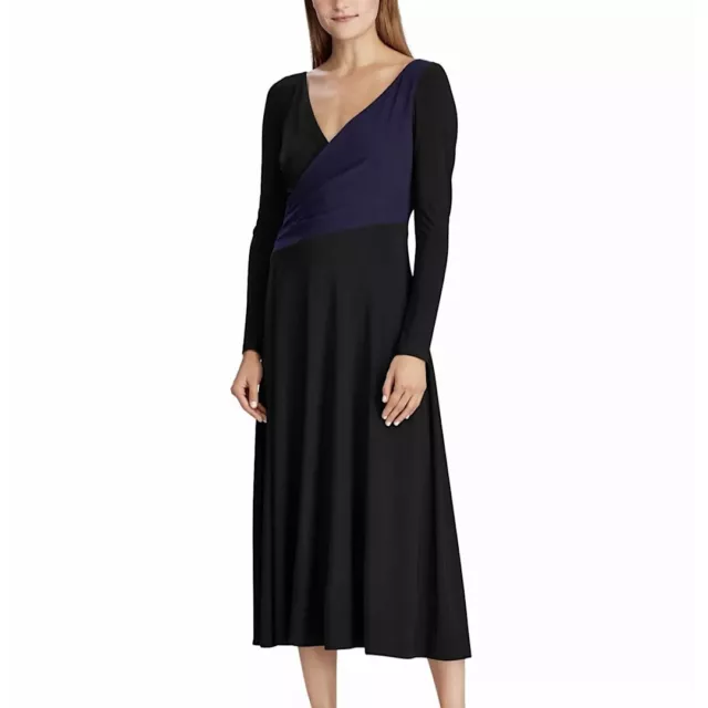 Lauren Ralph Lauren Women's Black Long Sleeve Tea-Length Trapeze Dress Size 10