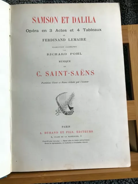 Camille Saint-Saens Samson et Dalila partition chant piano éditions Durand