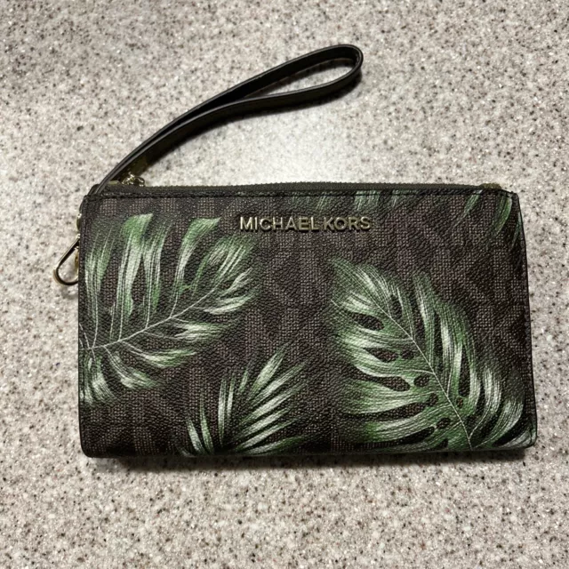 Michael Kors Leather Large Flat MF Phone Case Wristlet Palm Tree Floral