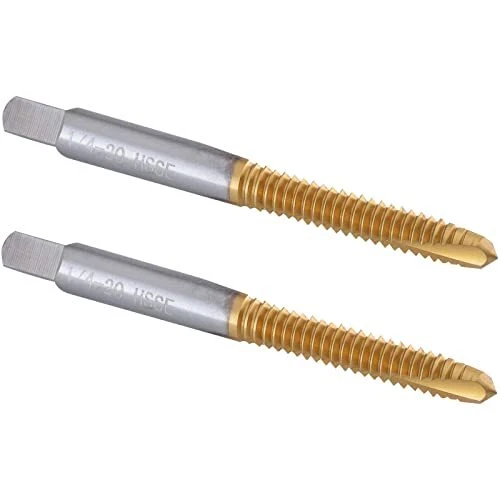 Burkit 2pcs 1/4"-20 UNC Spiral Point Tap, HSS Titanium coating Spiral Point