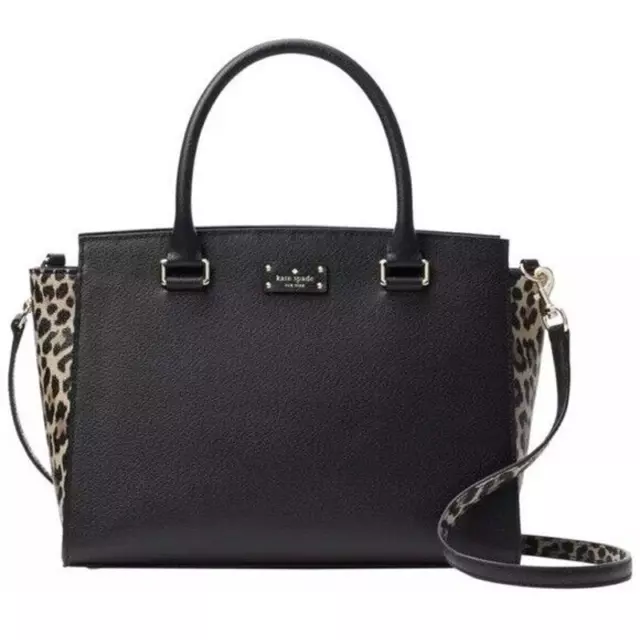 Kate Spade Lana Grove Street Satchel Handbag Black Multi Leopard Print