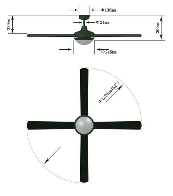 Genesis 52 inch (1300mm) Silver Ceiling Fan with Light 2