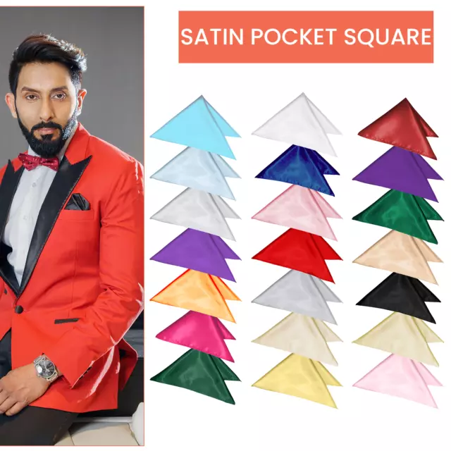 Mens Solid Plain Wedding Satin Suit Pocket Square Handkerchief Multicolour