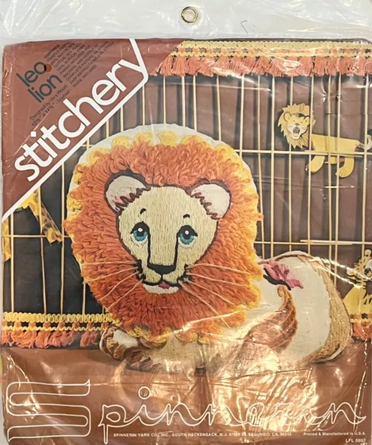 Vintage NOS: Spinnerin LEO LION Stitchery Embroidery Pillow Toy Kit 14.5"x12.5"