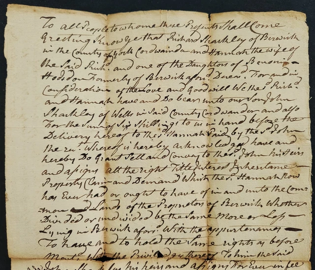 1769 antique COLONIAL DEED berwick me SHARKLEY FAMILY dover nh genealogy