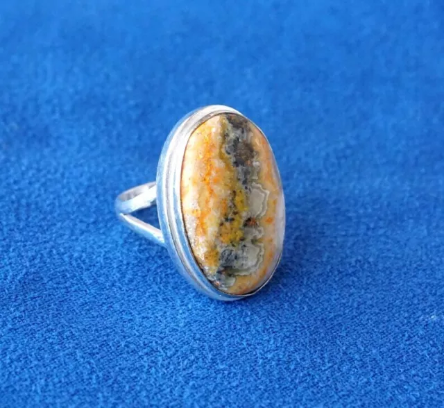 Oval Bumble Bee Jasper Ring 925 Sterling Silver  Organic Ring Middle Finger Ring