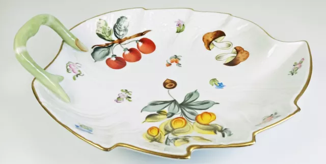 Herend, Fruits Necker Mushroom Fruit Decorated Leaf Shaped Porcelain Dish (H128)