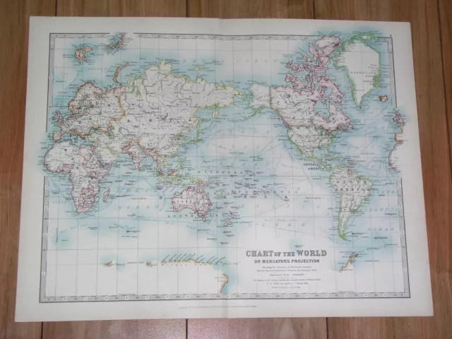 1907 Antique Map Of The World Mercator Projection America Asia Africa Europe