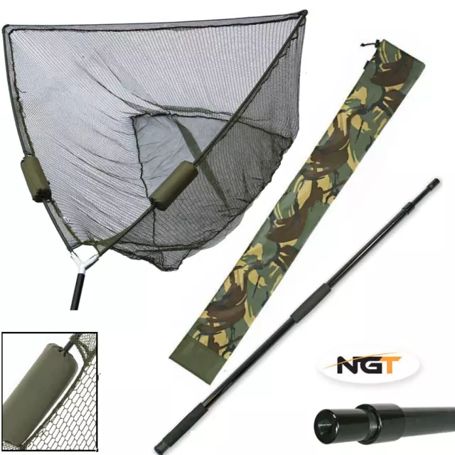 Carp Fishing 50" Inch Green Ngt Dual Float Landing Net, Handle, Camo Stink Bag