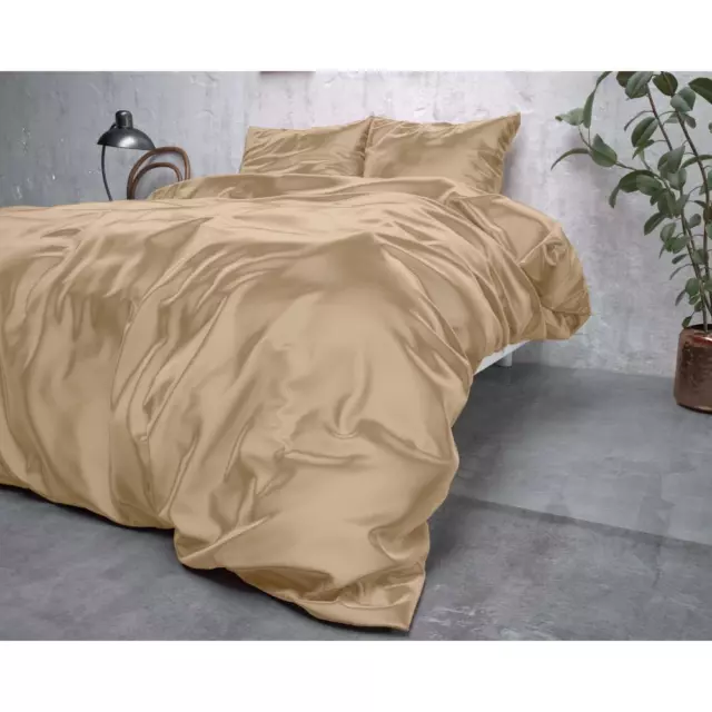 Housse De Couette +2Taies 220X200Cm Beauty Skin Care Soie Linge Parure Lit Taupe