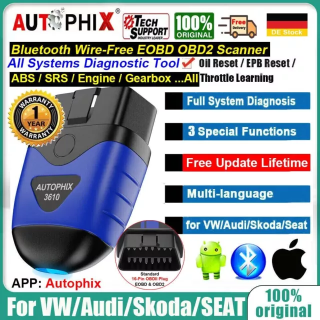 AUTOPHIX Profi Auto KFZ OBD2 Diagnosegerät Scanner ALLE SYSTEM EPB Für VAG VW