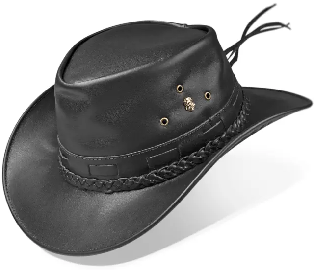 Australian Hat Genuine Leather Black Aussie Hats Bush Style Cowboy Outback Hat