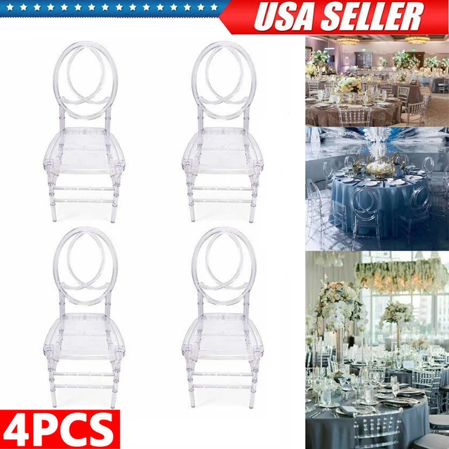 4PCS Crystal Clear Stackable Designer Back Wedding Dining Banquet Chairs