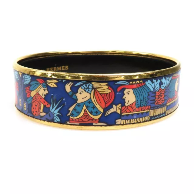 Auth HERMES Cloisonne Bangle Bracelet Gold/Blue/Multicolor Metal/Enamel e56133i