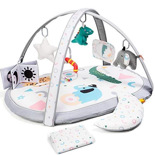 Lupantte 7 in 1 Baby Play Gym Mat 2 Replaceable Washable Mat Cover Baby Activity