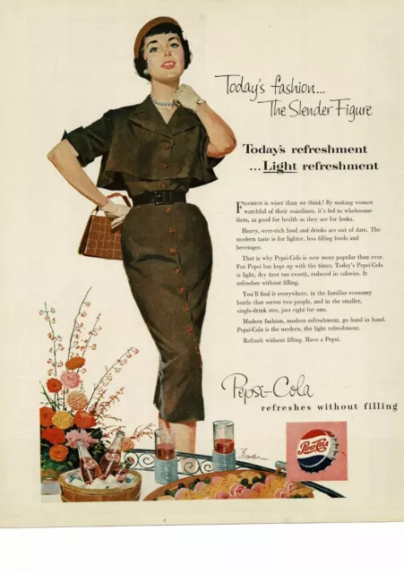 1954 PEPSI COLA Soda fashionable lady red jacket JOE BOWLER art VINTAGE PRINT AD