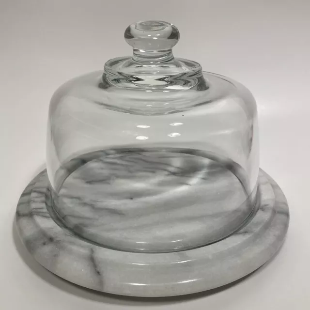 VTG Gailstyn Sutton Glass Domed Cheese Dish Solid Marble Base 8.5" Diameter