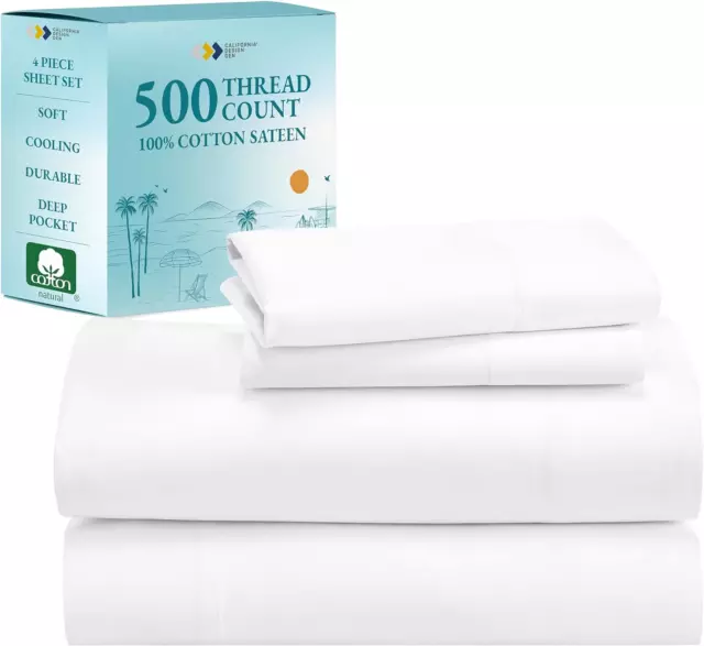 500 Thread Count Cotton Sheets King, Cooling 4-Pc Deep Pocket Bed Sheets Set, So