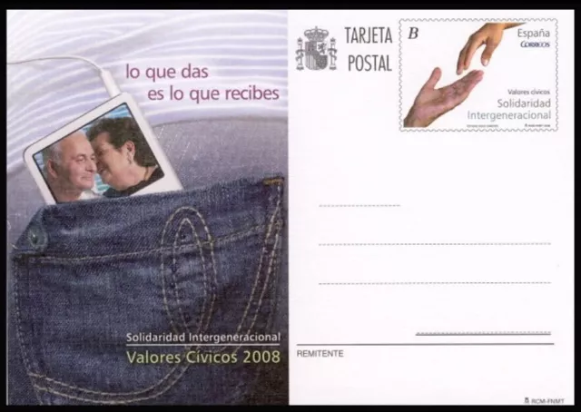 España Spain Entero Postal ( tarjeta ) 179 2008 Valores Cívicos