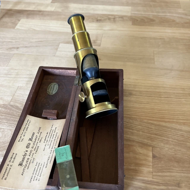 PAUL ROESSLER ANTIQUE BRASS FIELD MICROSCOPE IN WOOD CASE, Between 1862-1882