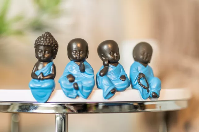 4 Sitting Mini Buddhas Set Ornaments Home Decor Thai Lucky Statues Monks Praying