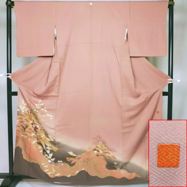 0474:Japanese Kimono  "TUKESAGE"  Silk cranes 160cm Tokamachi yuzen