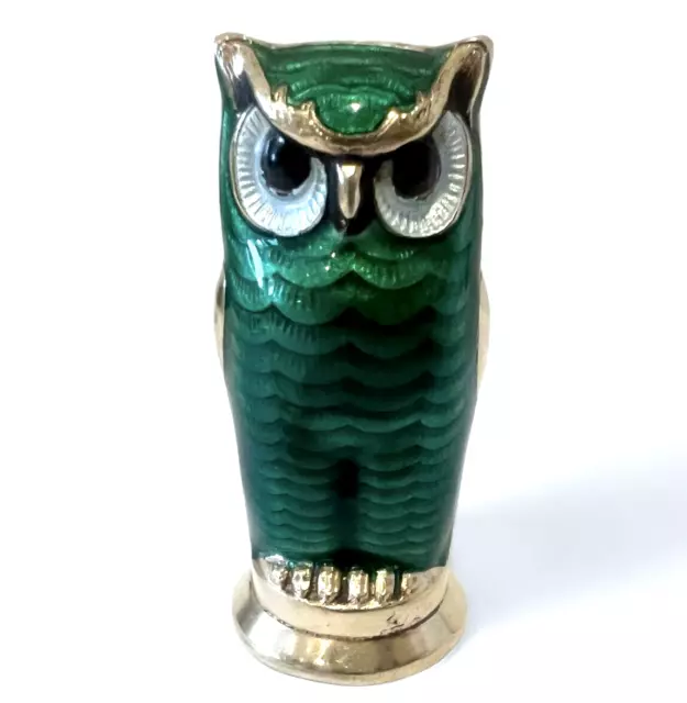 David Andersen Owl Pepper Pot Green Enamel & Sterling Silver Gilt 56mm NB202