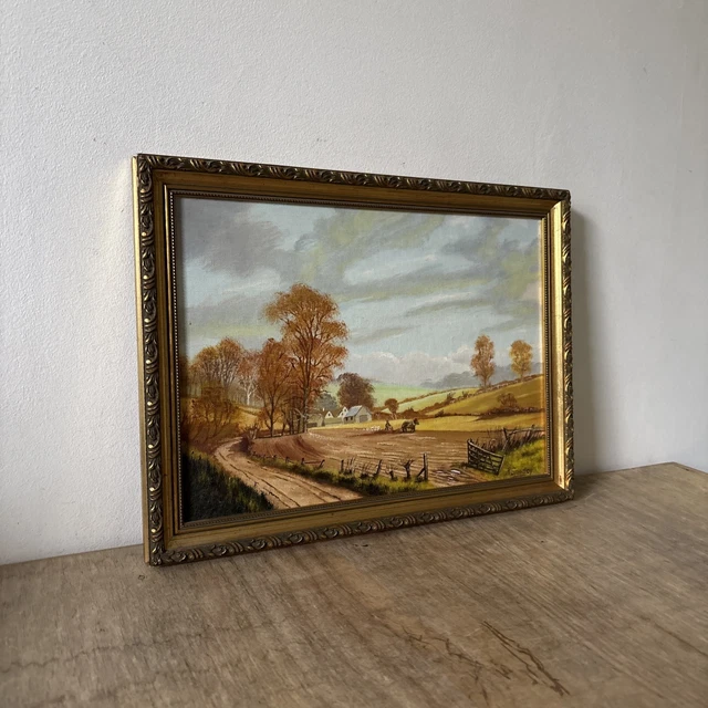 VINTAGE RUSTIC OIL on Board Farming Farm Harvest Landscape Scenic ...