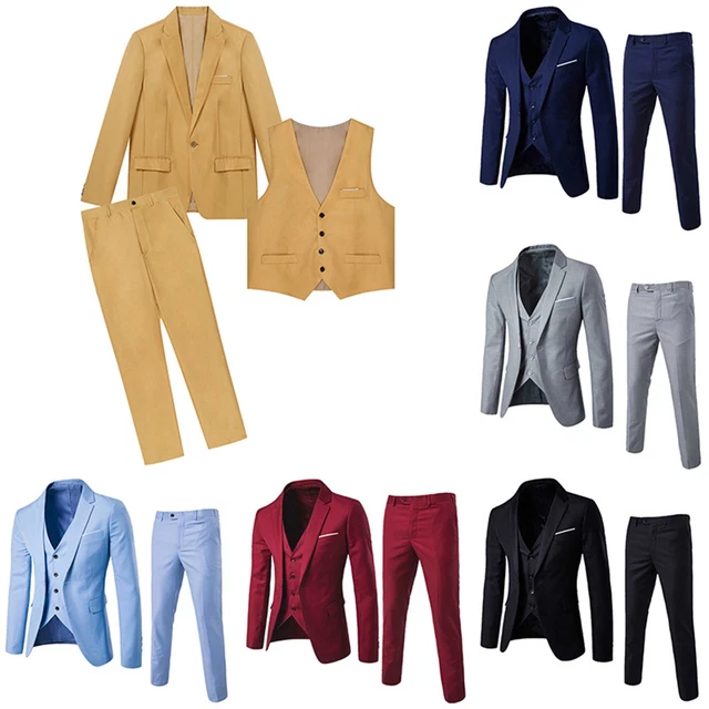 Costume Slim 3 Pièces Homme – Veste, Gilet Et Pantalon Pour Mariage, Affaires, Fête – Tissu Coton Mélange, Coupe Moderne