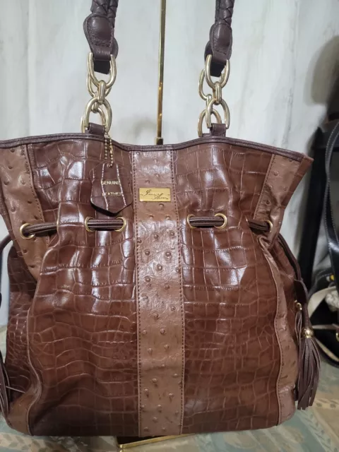 Isabella Adams Brown Genuine Leather Tote Croc Embossed Handbag-see descriptions