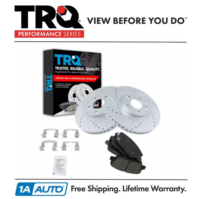 TRQ Front Posi Ceramic Brake Pad & Performance Drilled Slotted Coated Rotor Kit