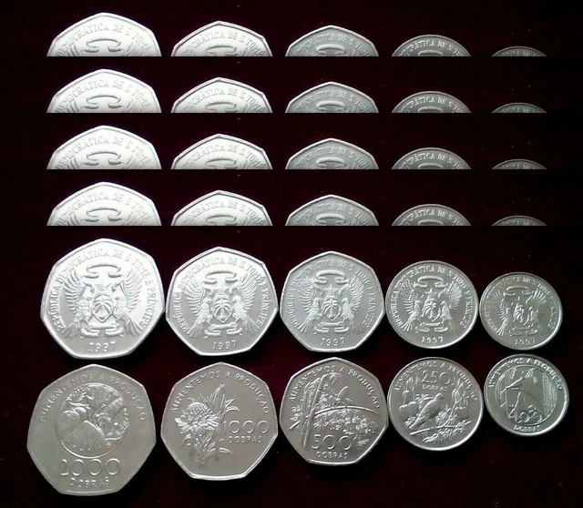 Sao Tome, Saint Thomas 5 (x) 5 COINS SET, 100 250 500 1000 2000 Dobras 1997, UNC