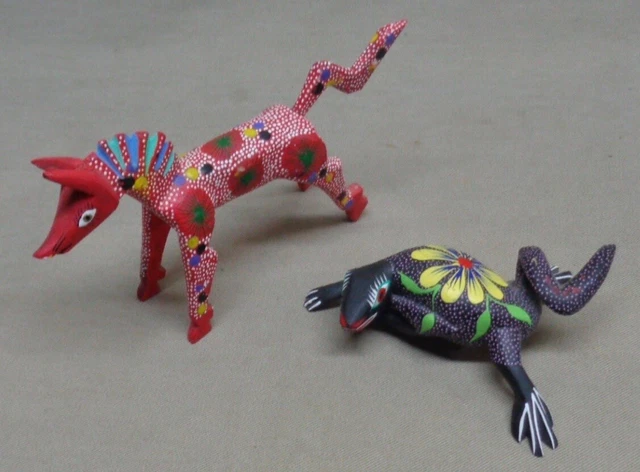 Folk Art Oaxacan Alebrije Wood Carving Horse & Lizard Artist Signed