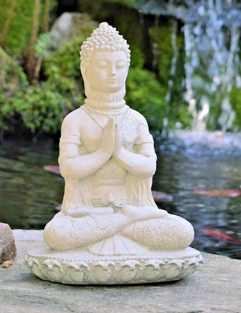 VINTAGE PRAYING BUDDHA STATUE Cement Concrete Outdoor Meditating Garden Figure