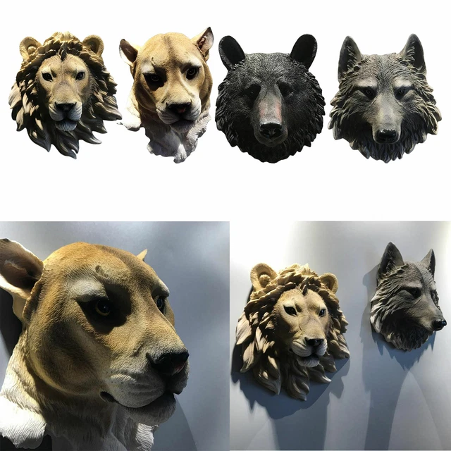 REALISTIC 3D ANIMAL Head Wall Mount Bust Sculpture Home Bar Crafts