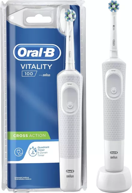 Oral B Electric Toothbrush Rechargeable Braun Vitality Cross Action Timer White