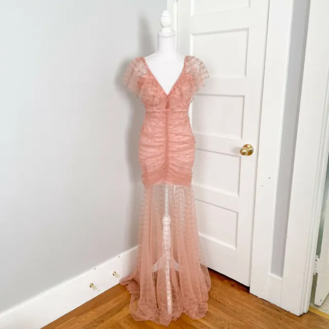 NWT ALICE MCCALL Pink Venus Metallic Mesh Gown Maxi Dress Blossom US ...