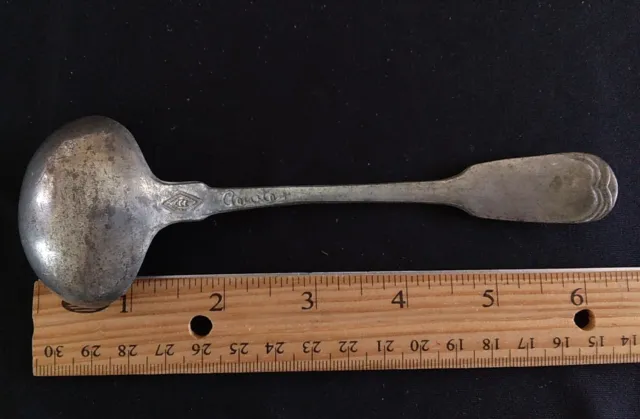 Antique Pewter Spoon Gravy Sauce Ladle 6.25" with Patina Signed & Marked