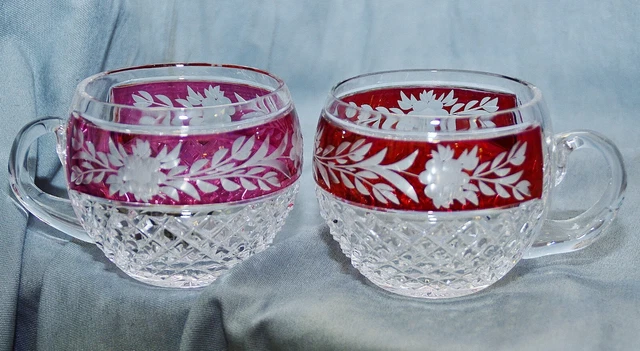 2 Punch Plomb, Abrasion de Pierre, Floral Glasschnittdekor, Rouge, 8,5 CM