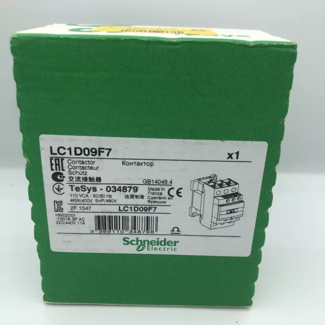 Schneider Lc1D09F7 Contactor  110V 50/60Hz 4Kw/400V *New*