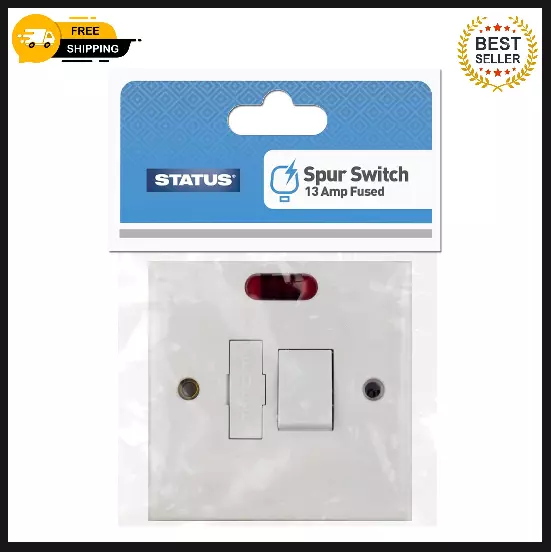 STATUS Fused Spur Switch | 13amp Fused Switch | Single White Plastic with Light