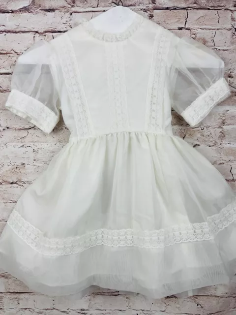 Vintage Girls Sheer Chiffon White Dress Lace First Communion Wedding Easter sz 5