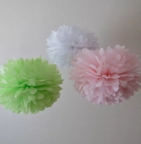 18x white tissue paper pom poms green pink wedding birthday baby room decoration