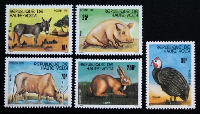 BURKINA FASO 1981 ANIMALS , BIRDS Sc 587-591 MNH