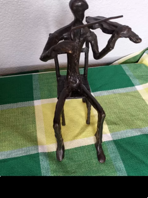 Cast Iron Metal Sitting on Chair Violin Player 9" Tall