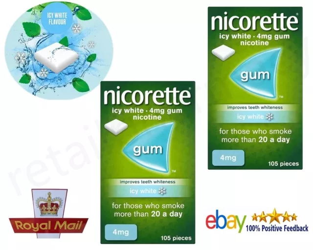 2 Paquets De Nicorette Icy Blanc 4mg Gomme Nicotine 105 Pièces Expire 09/2024